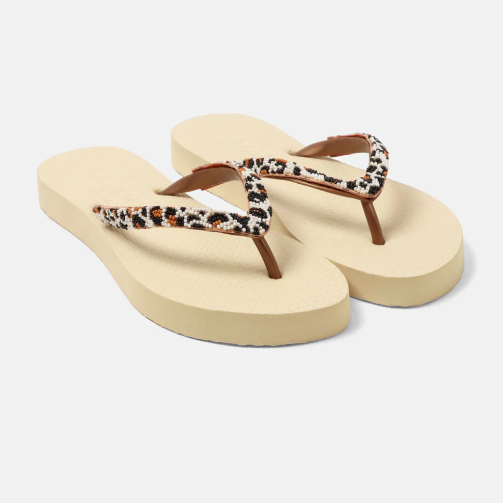 Maasaimara off-white leopard beach sandals