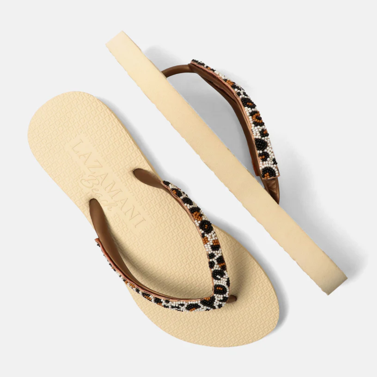 Maasaimara off-white leopard beach sandals